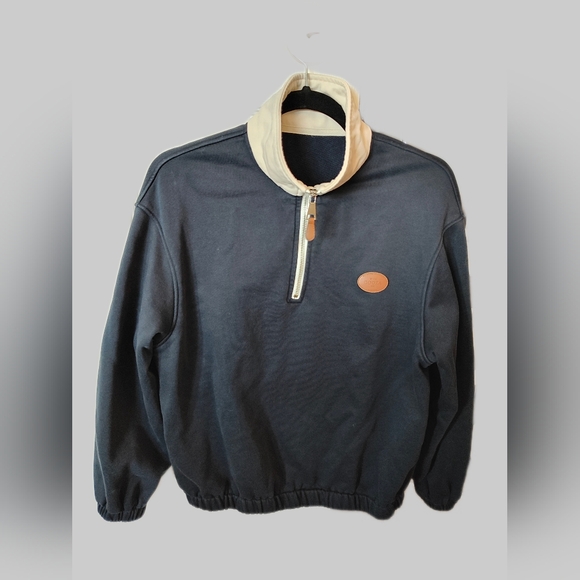 Tops - Navy Half-Zip Pullover with Cream Collar